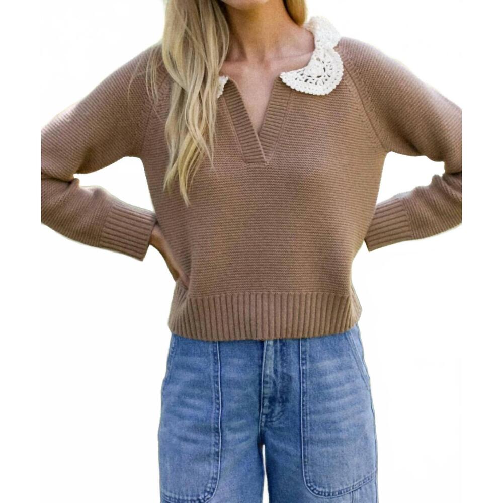 NEW MAREA crochet collar sweater in camel